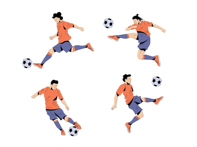 Set van voetbal voetballer in beweging