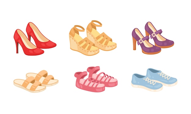 Vector set van vrouw schoenen iconen geïsoleerd op een witte achtergrond. mode schoenencollectie.