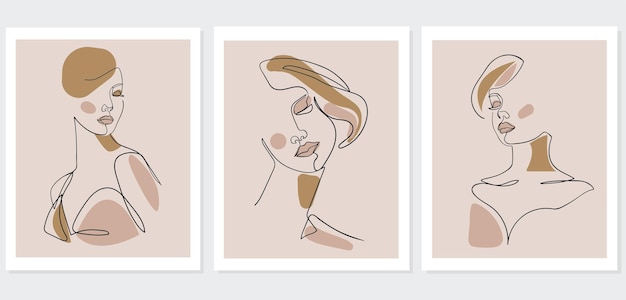 Set van vrouwelijk portret Eenvoudige minimalistische vectorillustratie van een mooie vrouw Een lijn kunst.