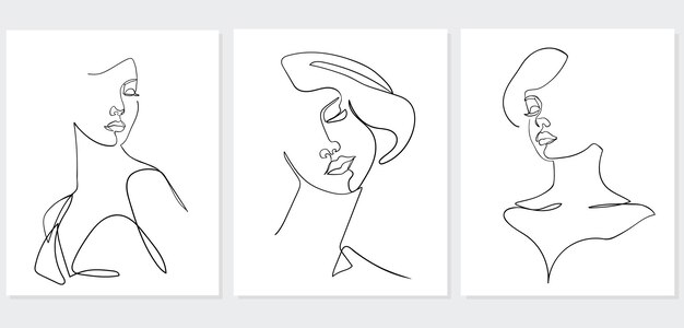 Vector set van vrouwelijk portret eenvoudige minimalistische vectorillustratie van een mooie vrouw.