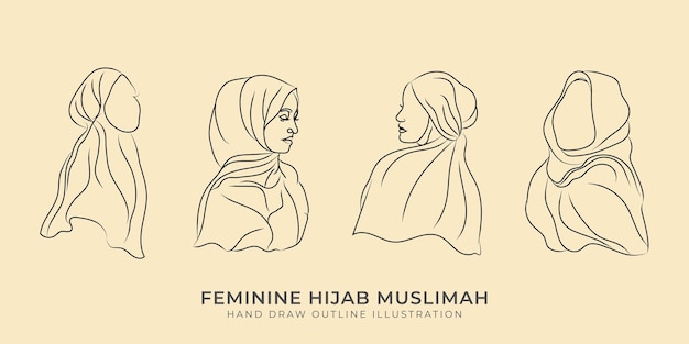 Set van vrouwelijke hijab schets illustratie