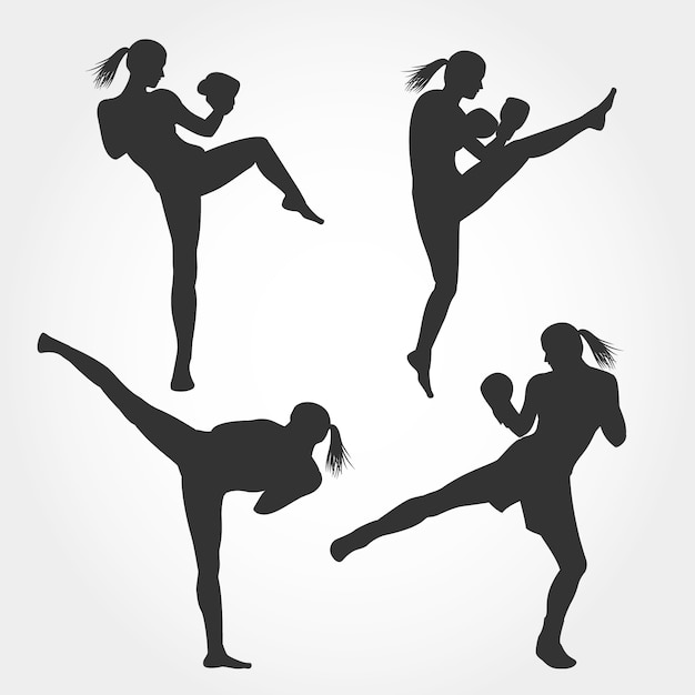 Set van vrouwen Kickboxing Silhouette