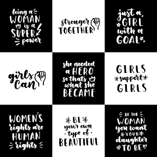 Vector set van vrouwenrechten citaat. belettering over feminisme