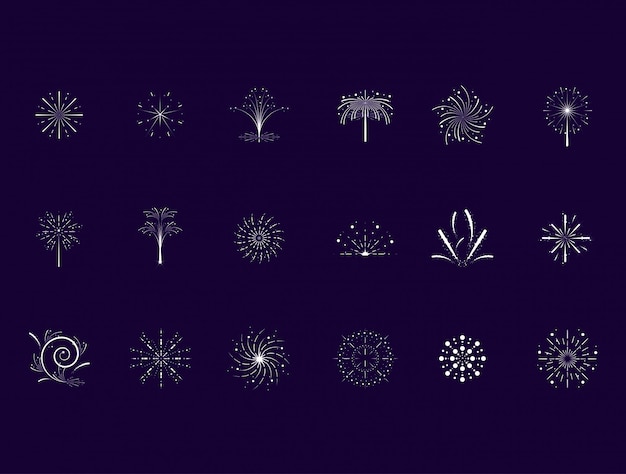 Set van vuurwerk scène icon set