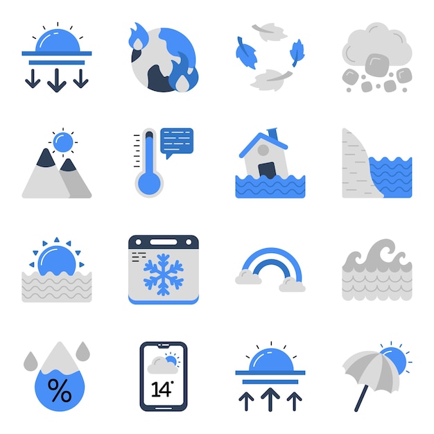 Set van Weather Overcast Flat Iconen