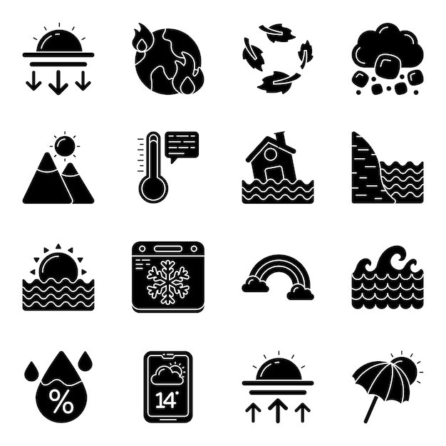 Set van Weather Overcast glyph iconen