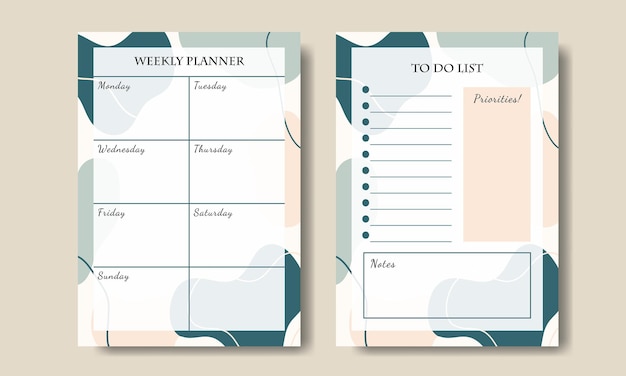 Set van weekplanner pastel abstracte vorm