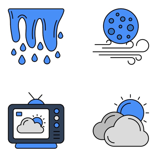Set van weer- en meteorologische platte pictogrammen