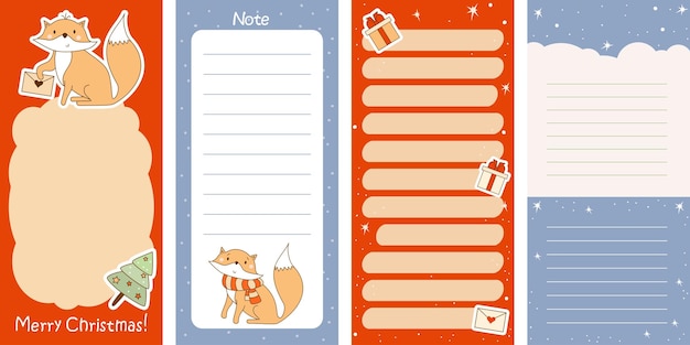 Set van wekelijkse of dagelijkse planner notitiepapier om lijst te doen merry christmas stickers sjablonen door schattige vos