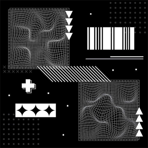 Set van Wireframe Brutalism Abstract Collection Vector Design