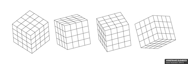 Set van wireframe kubus van verschillende zijden Collectie van lowpoly 3D veelhoekige vormen kubus