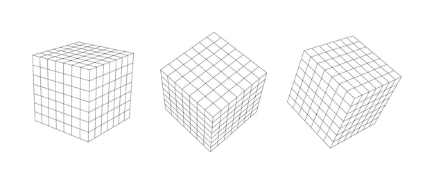 Set van wireframe kubus van verschillende zijden Vector abstracte geometrische 3D-objecten Technologie