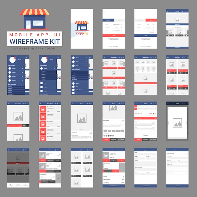 Set van wireframes voor mobiele app