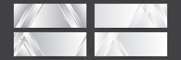 Set van witte banner achtergrond met geometrische vormen. Technologiebannerontwerp met witte en grijze pijlen. Abstracte geometrische vector achtergrond