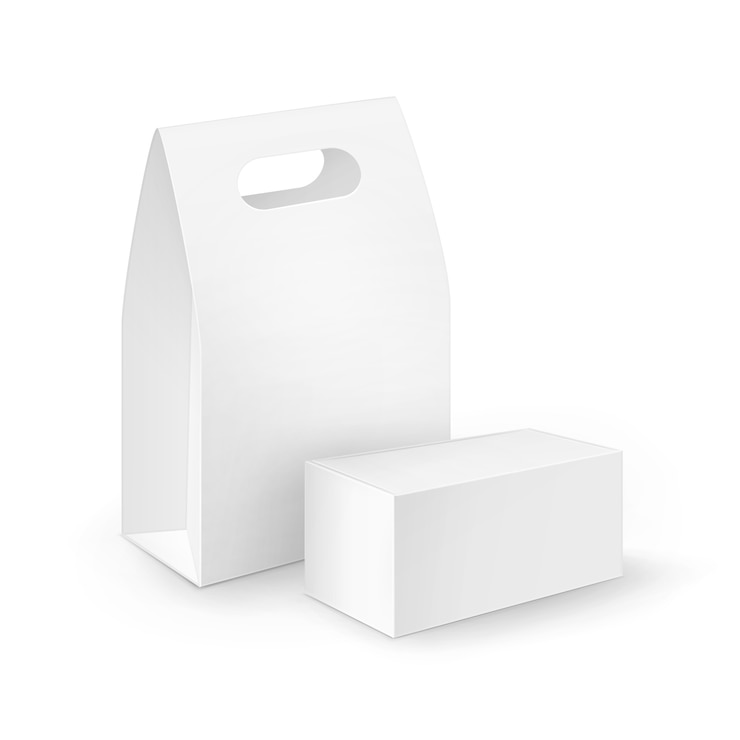Vector set van witte lege kartonnen rechthoek meeneem handvat lunchdozen verpakking voor sandwich