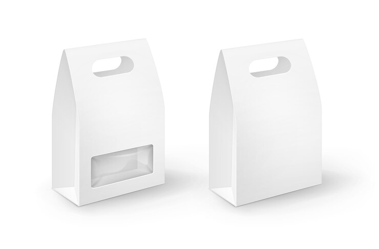 Vector set van witte lege kartonnen rechthoek meeneem handvat lunchdozen verpakking voor sandwich