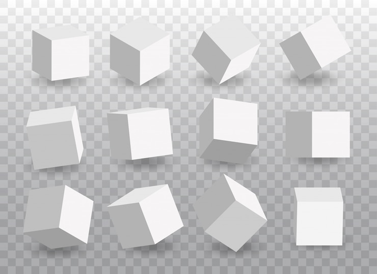 Vector set van witte vector 3d kubussen. kubuspictogrammen in een perspectief.