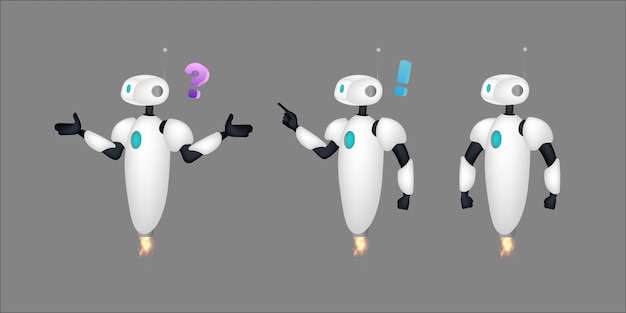 Set van witte vliegende robots. chatbots. goed voor app- en gamedesign. vector.