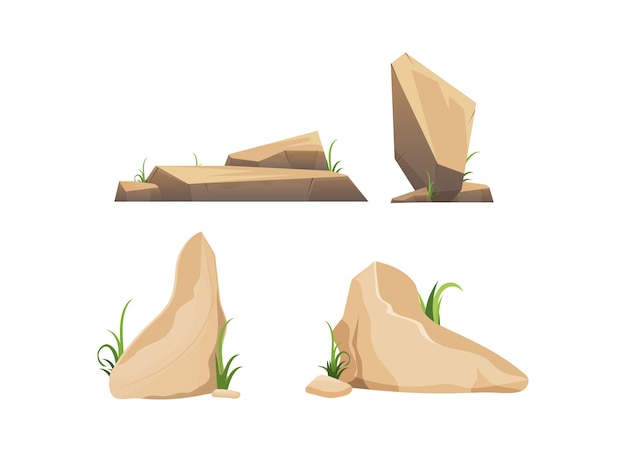 Set van woestijn stenen of rock geïsoleerd op een witte achtergrond.