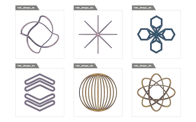 Set van Y2K-stijlvectoren van objecten Rave psychedelische retro-futuristische set Elementen voor grafische decoratie