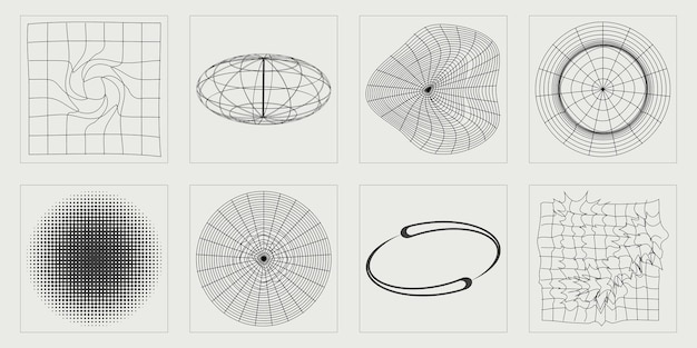 Set van Y2K-stijlvectoren van objecten Rave psychedelische retro-futuristische set Flat minimalistische iconen