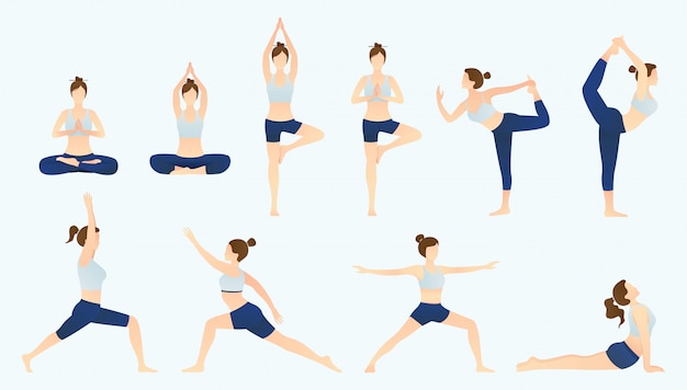 Set van yoga vrouwen op vlakke stijl