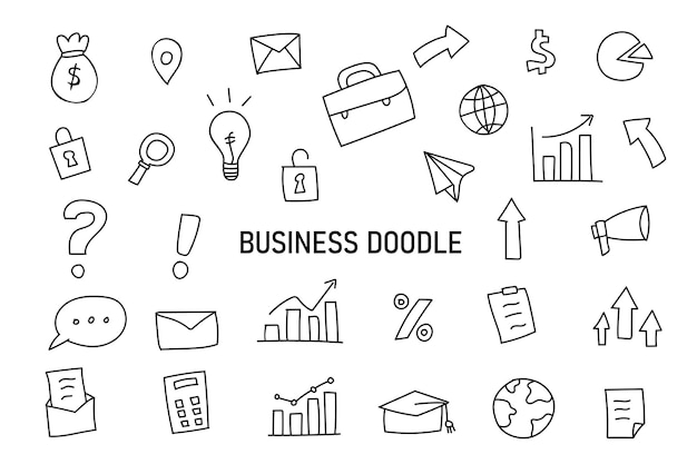 Set van zakelijke doodle vector. Marketing pictogram eenvoudige schets