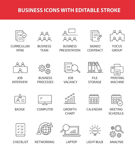 Set van zakelijke iconen met bewerkbare strokes