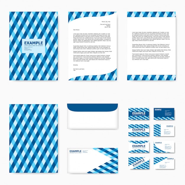 Vector set van zakelijke papieren sjabloon met abstract blue tartan