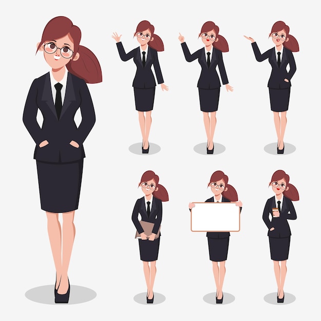 Set van zakenvrouw karakter verschil pose Flat cartoon illustratie vector design
