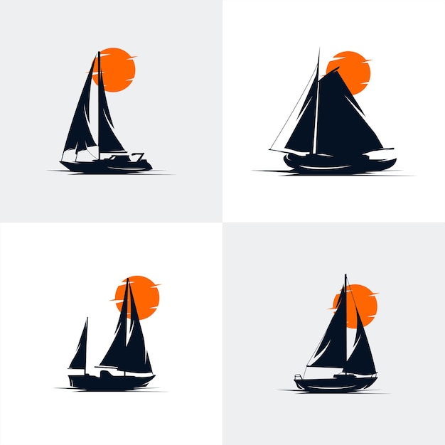 Set van zeilschip logo ontwerp