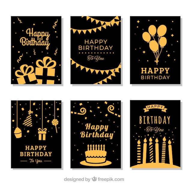 Set van zes gouden verjaardagskaarten