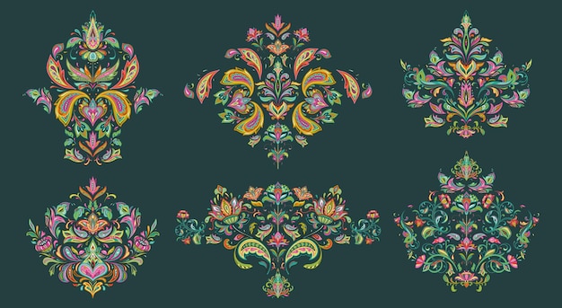 Set van zes vector oosterse motieven met paisley ornament