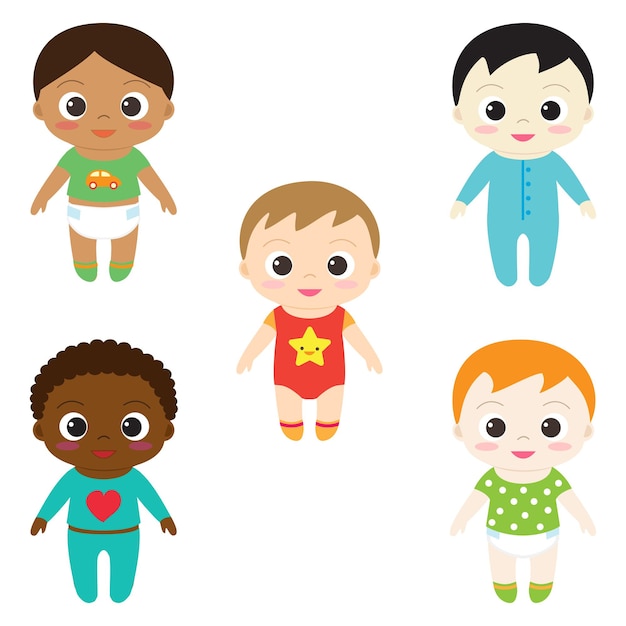 Vector set van zes verschillende vrolijke babyjongens