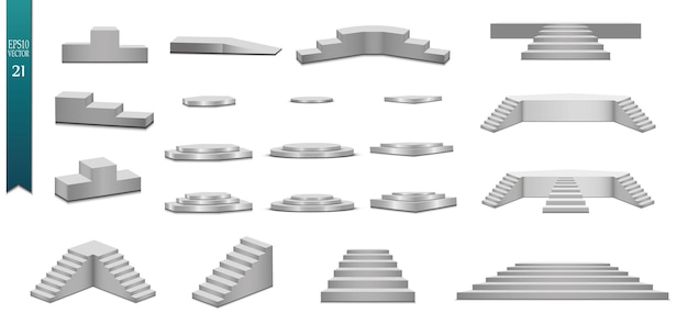 Vector set van zilveren podia set van verschillende stappen van gouden kleur op een witte achtergrond vectorillustratie