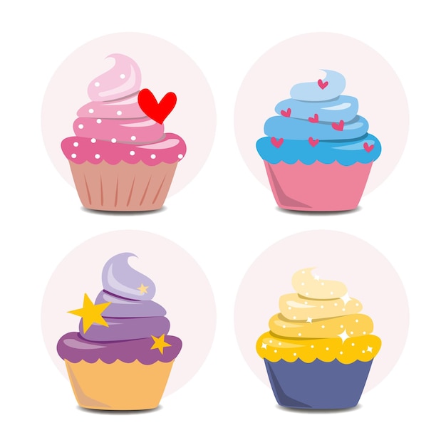 Vector set van zoete cupcakes