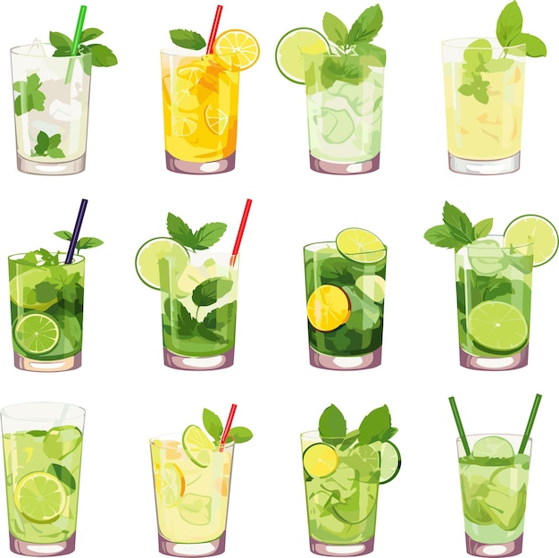 Set van zomer cocktails cartoon vector illustratie geïsoleerd op witte achtergrond icoon vers drank