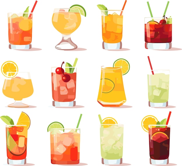 Set van zomer cocktails cartoon vector illustratie geïsoleerd op witte achtergrond icoon vers drank