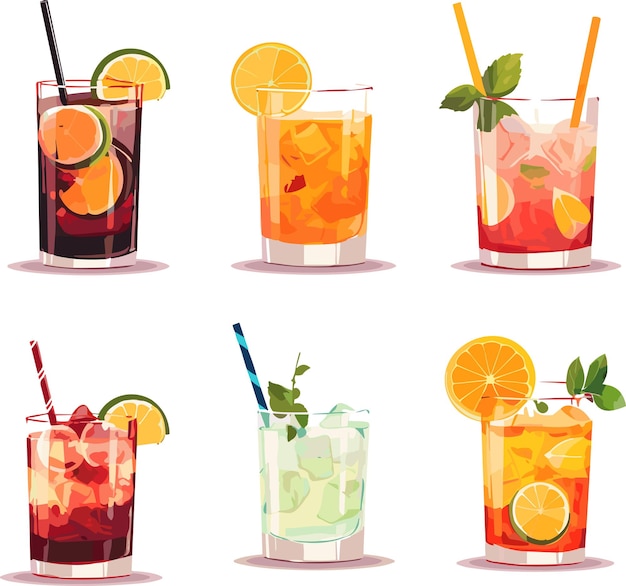 Set van zomer cocktails cartoon vector illustratie geïsoleerd op witte achtergrond icoon vers drank