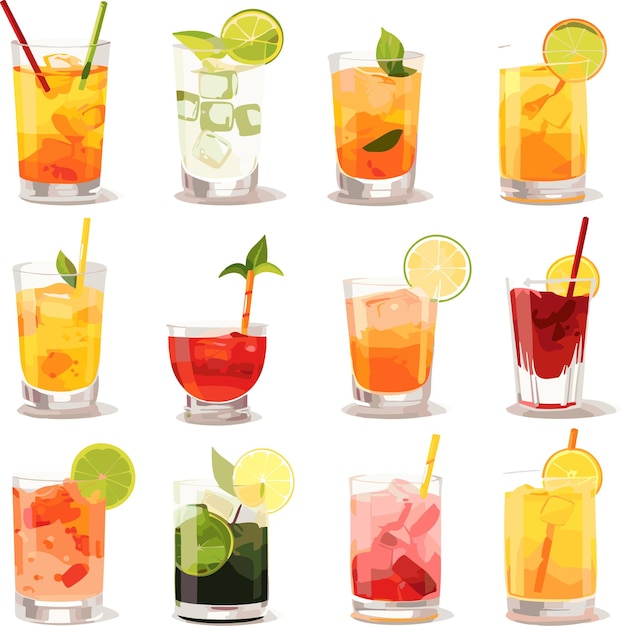 Set van zomer cocktails cartoon vector illustratie geïsoleerd op witte achtergrond icoon vers drank