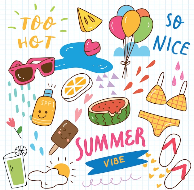 Set van zomer doodle collage