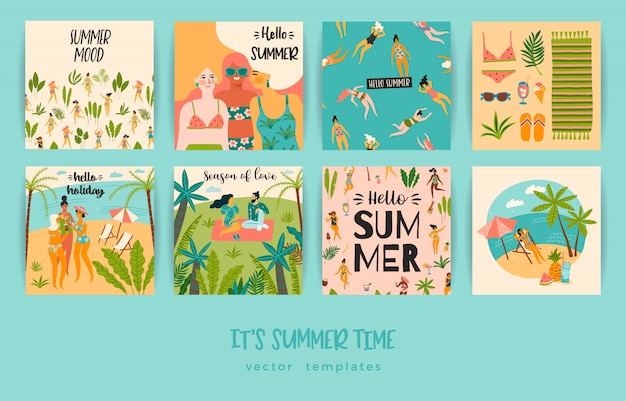 Set van zomer kaarten met illustraties