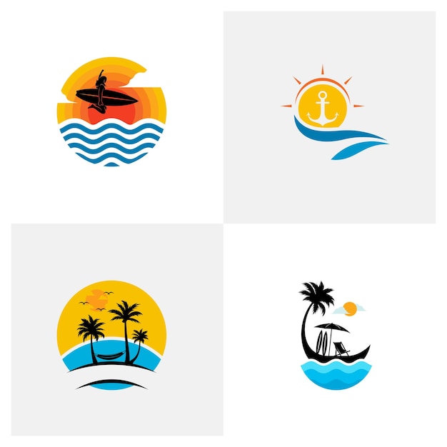 Set van zomer strand logo ontwerp Vector strand logo sjabloon ontwerp concept creatief pictogram