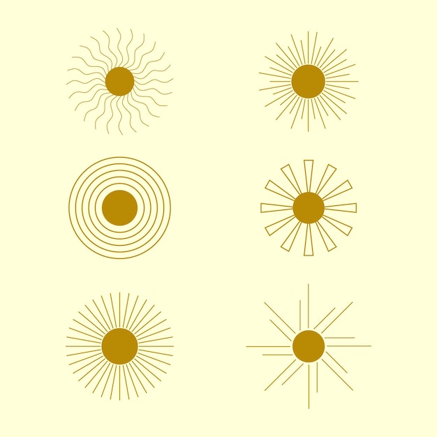 Set van zonvormen en zonnestraal in minimale trendy stijlillustratie