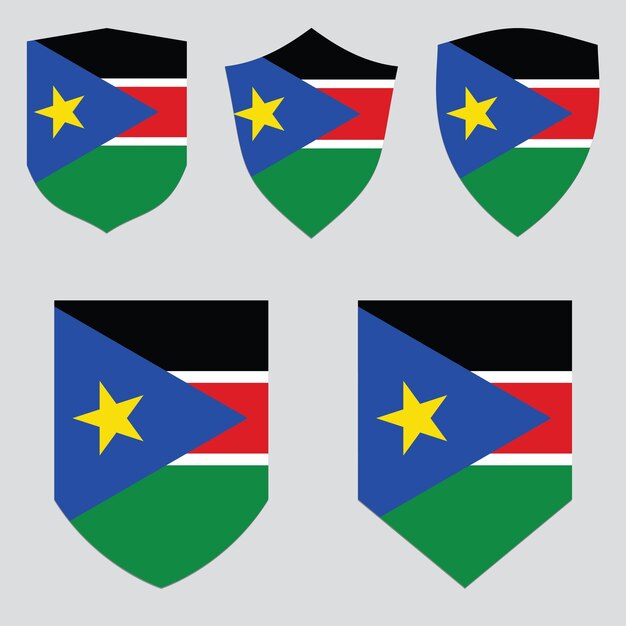 Set van Zuid-Soedan vlag in schild Vorm frame