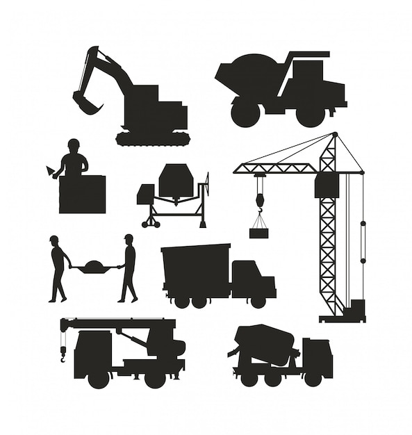 Vector set van zware bouwmachines silhouet machines pictogram gebouw transport vector.