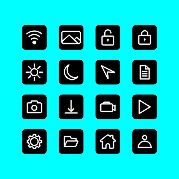 Set van zwart-wit cellulaire pictogrammen op een blauwe achtergrond