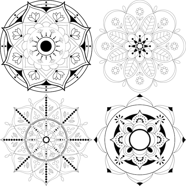 Set van zwart-wit mandala geïsoleerd op een witte achtergrond. Kleurboek pagina.