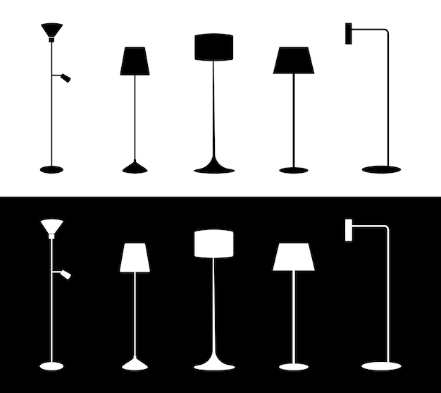 Set van zwart-wit staande lamp silhouetten Vector iconen