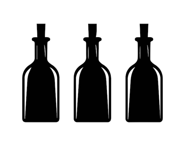 Set van zwart-witte fles silhouetten op witte achtergrond Vector illustratie